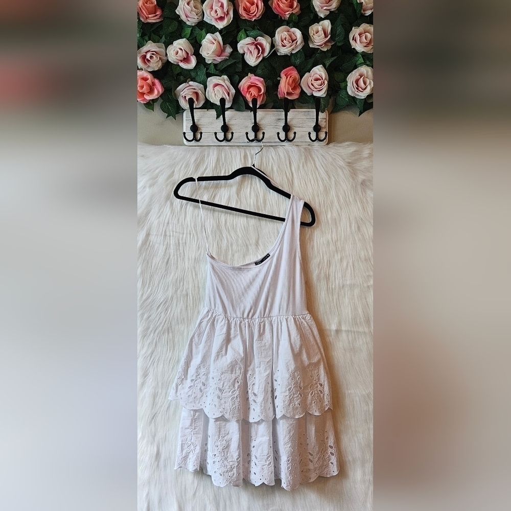 Zara Spring Angel Tiered Lace Asymmetrical Mini Dress